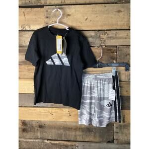 Adidas Boys Short Sleeve Graphic Tee And Shorts Set Black Size 5
